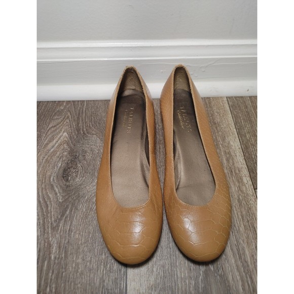 Talbots Womens Size 7B Flats Tan Leather Faux Snakeskin Brown - Picture 2 of 10